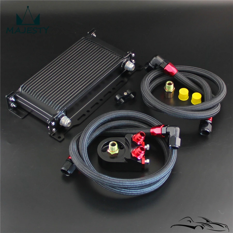 

Black 19 Row AN10 Oil cooler w/Bracket +3/4*16& M20*1.5 Filter Adapter Hose Kit