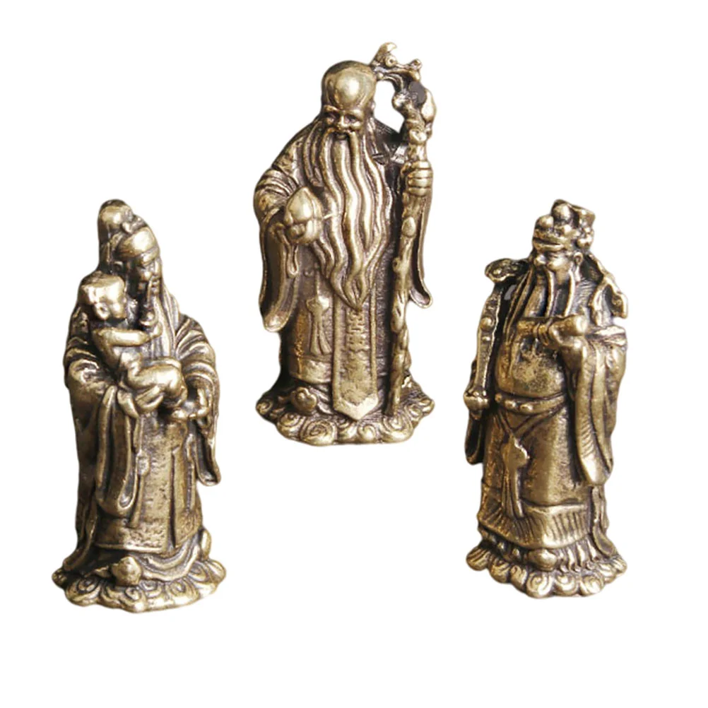 

3 Pcs Brass Fu Lu Shou Miniature Dollhouse Craft Decor Immortal Decorate Ornament Small Desktop