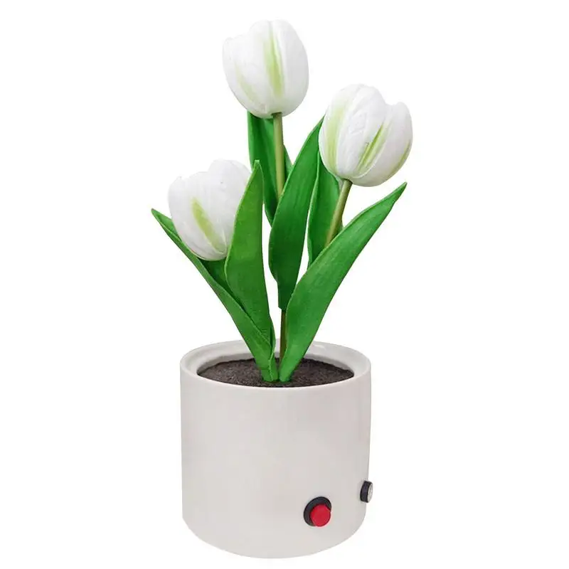 

Tulip Lamps For Bedrooms USB Simulation Tulip Night Light With Vase Six Branches Flower Lamp Ornaments Room Desktop Decor