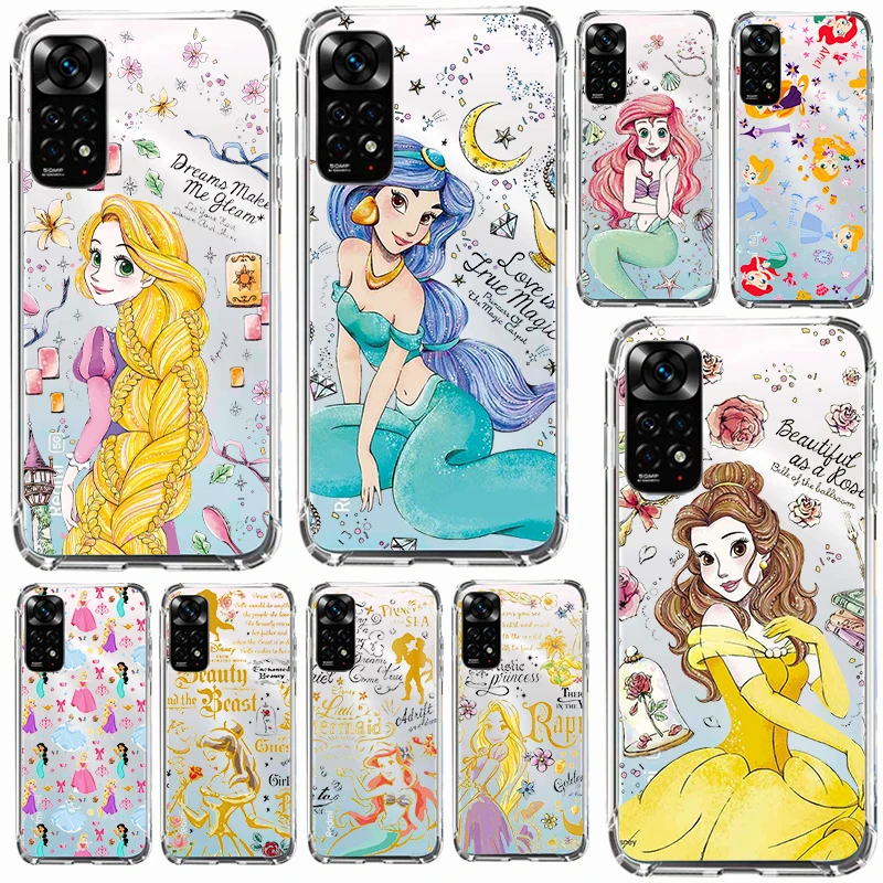 

Floral Disney Princess Phone Case for Redmi Note 11 11S 11T 10 10S 9 9S 9T 8T 8 Pro Plus Transparent Soft Shell Cover Coque Capa