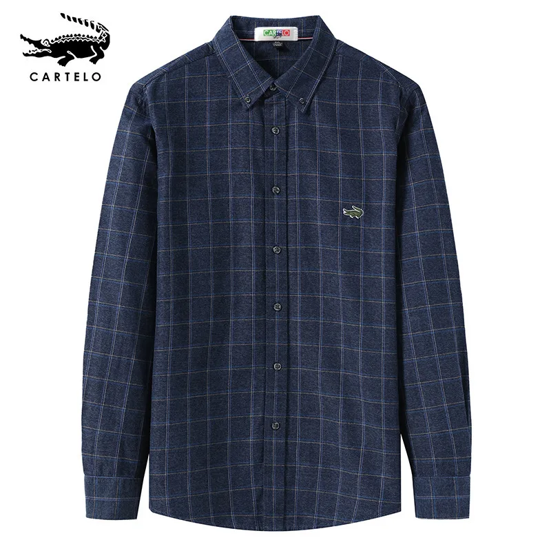 

Cartelo men's long sleeve Lapel Plaid casual shirt men's shirt business casual 2022 top crocodile logo