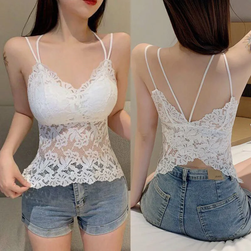 

Lace Bra Beauty Back Bralette Women Sexy Wrapped Chest Camisole Tube Top Bottoming Sling Vest V-Neck Hollow Out Crop Tops Camis