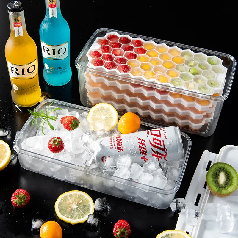 

97/188 Grids Honeycomb Ice Tray Household Quick Freeze Ice Maker High-Grade Ice Cube Mold With Lid Silicone Ice Cube Box