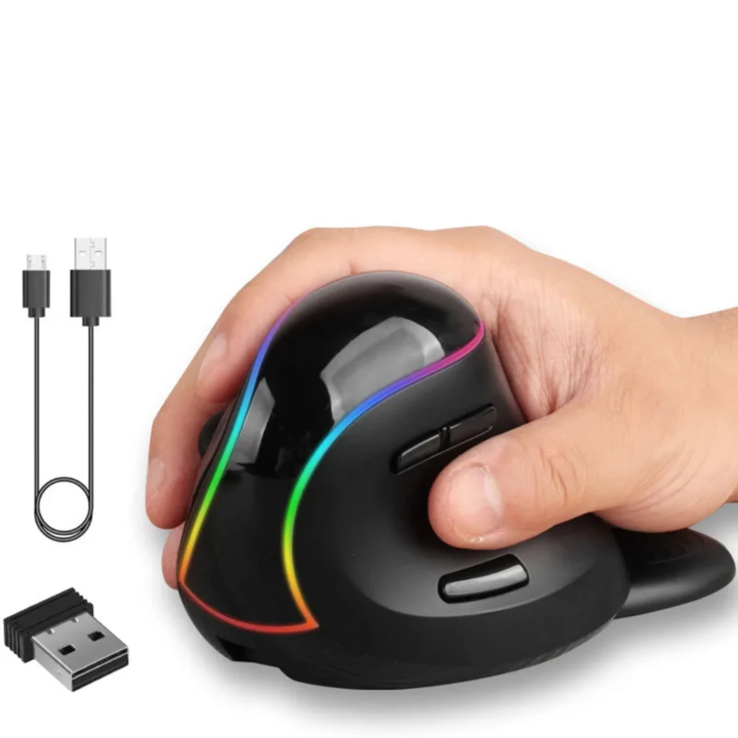 Беспроводная вертикальная мышь Missgoal RGB перезаряжаемая эргономичная USB