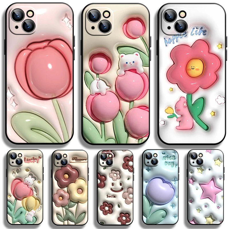 

Nonstereoscopic 3D Vision Flower Cartoon Black Phone Case For iPhone 14 13 12 Mini 11 XS Pro Max X XR 8 7 6 Plus SE 2020 Cover