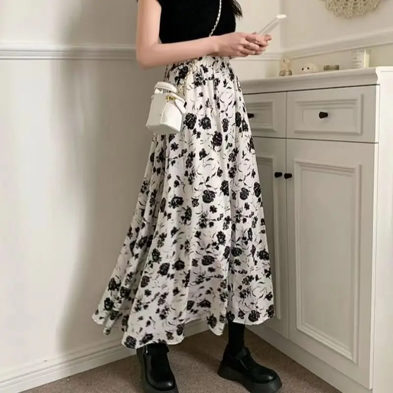 

Skirt Women Spring Summer 2022 New Korean Version Small Fresh Gentle Sweet Thin High-Waisted Slimming Floral A-Line Long Skirts