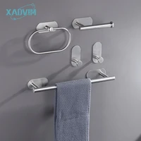 no drilling stainless steel self adhesive towel bar paper holder robe hook towel ring black silver gold bathroom accessories set