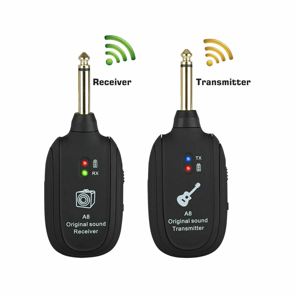 

2.4GHz UHF Guitar Wireless System Transmitter Receiver 4 Channels Built-in Rechargeable Lithium Battery Mini Guitar Transmitter