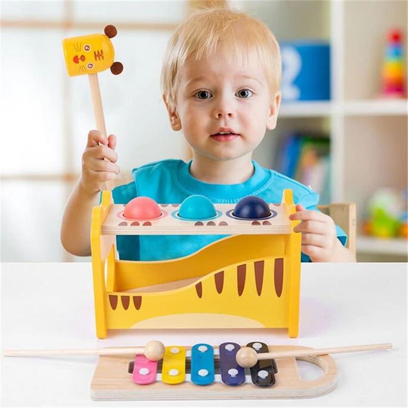 

Baby Educational Toys Tiger Hammering Piano Wooden Toys Montessori Early Learning Birthday 2022 New Year Gift Toys For Children