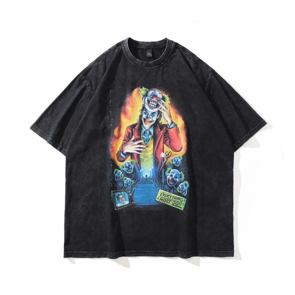 

Clown Printed T Shirt Retro Vintage Cotton Tops Tees Harajuku Streetwear Hip Hop Unisex Lovers Oversize Ins T-shirts