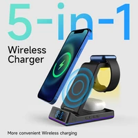5 in 1 wireless stand charger fast charging docking station led alarm clock light for iphone 13 samsung xiaomi accessories