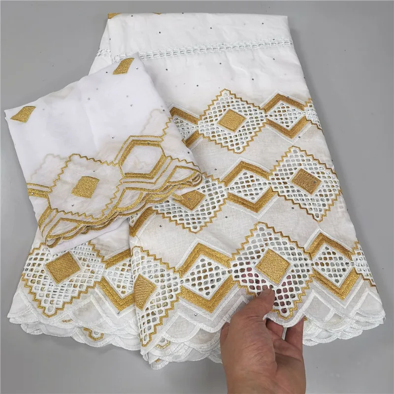 

5+2 Yard cotton Fabric with scarf Latest Heavy Beaded Embroidery African Swiss Voile Popular Dubai Style For Party Wedding 9L42