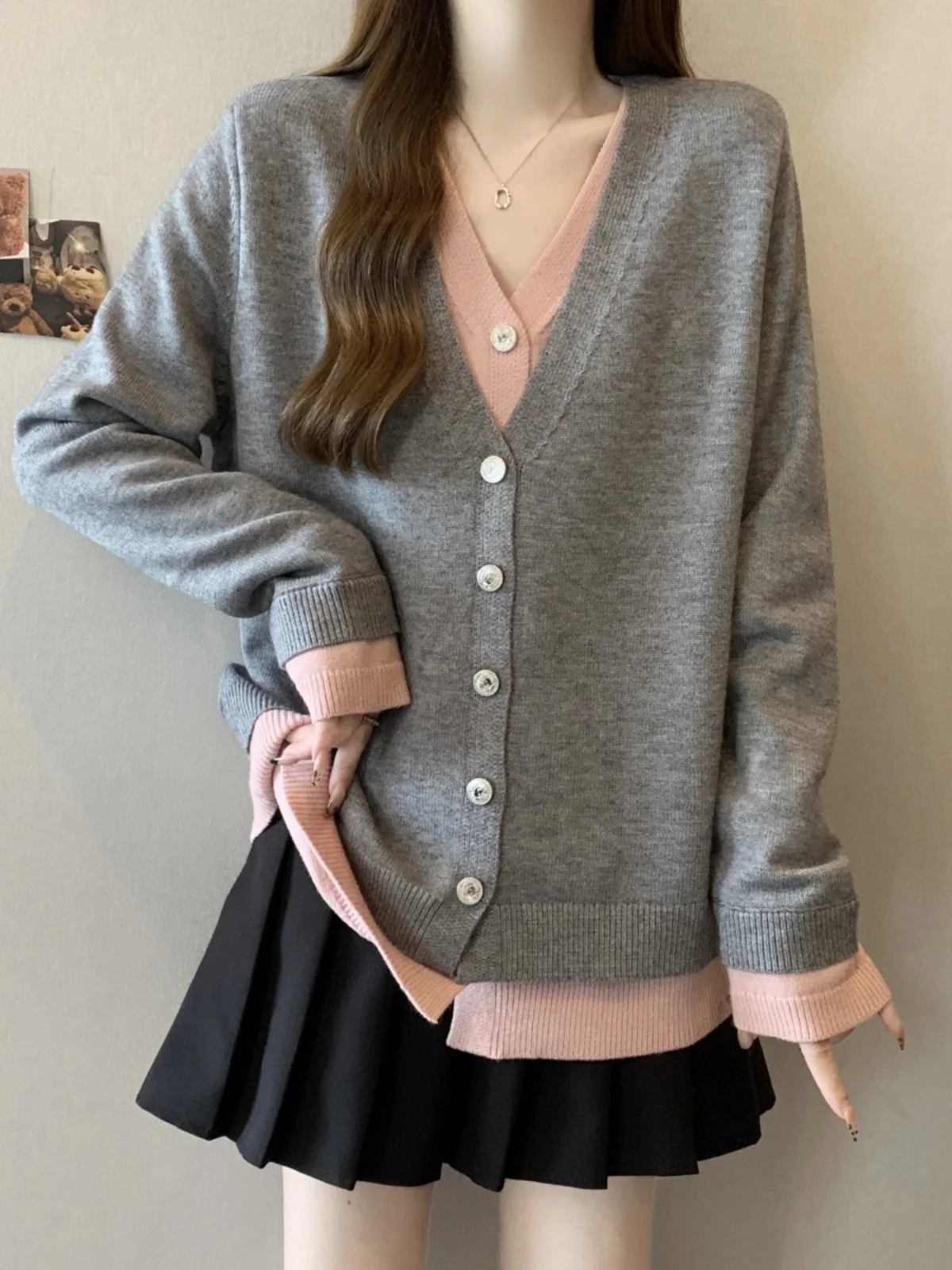 Красный вязаный кардиган из двух предметов с v-образным вырезом свитер верхняя