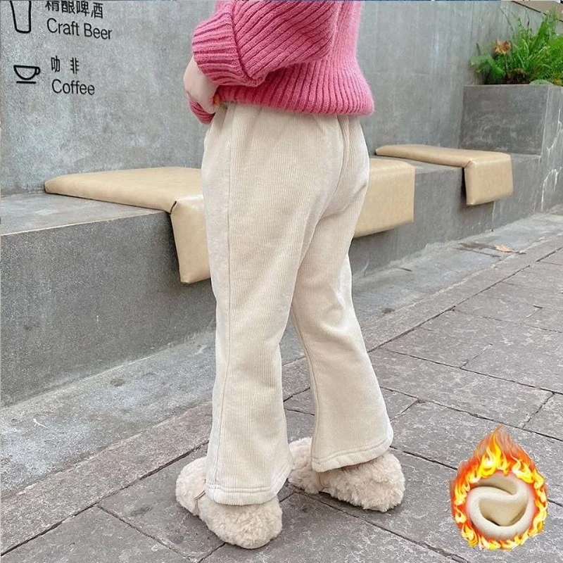 Ребристые штаны для маленьких девочек теплые флисовые малышей детская одежда с