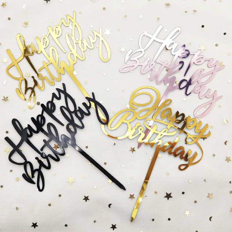 

Acrylic Birthday Cake Topper Rose Gold Happy Birthday Dessert Cake Decoration For Baby Shower Party Cake Toppers Baking Supplies