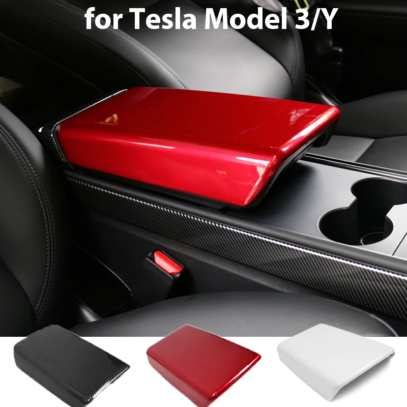 

for Tesla Model 3/Y Armrest Box Protector Cover White Center Consol Decor Accessories ABS Carbon Fiber Pad Model3 Modified Parts