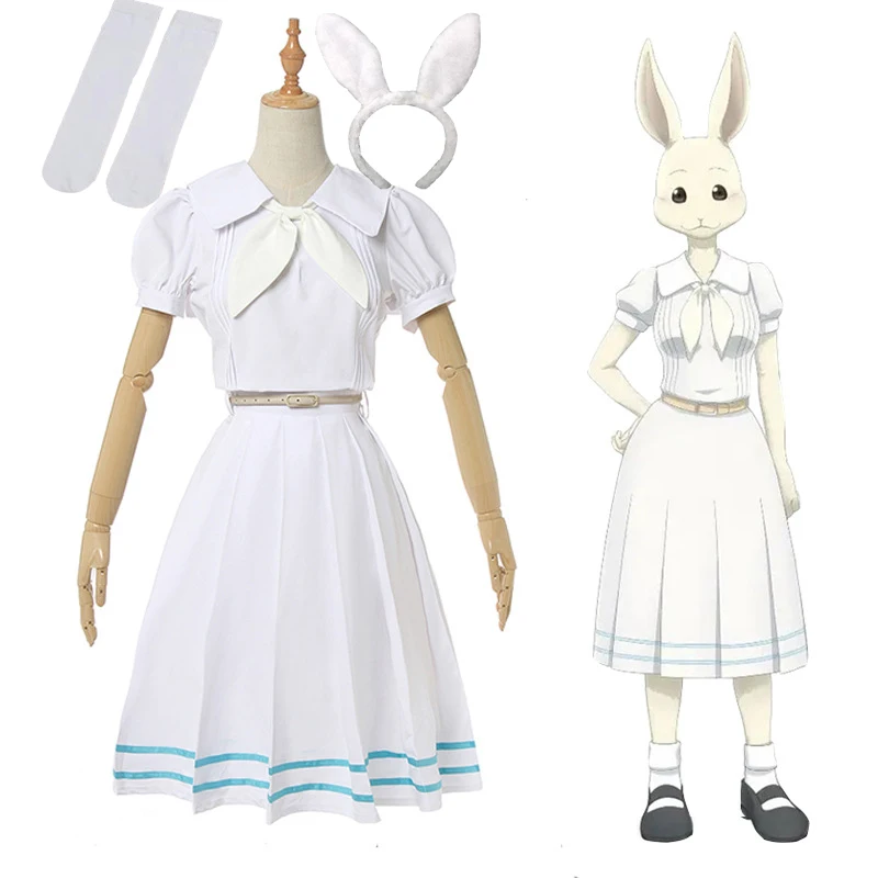 

Anime Beastars Haru Cosplay Costume White Dress White Rabbit Haru JK Uniform Dress for Woman Girls Hallowmas Party Costume Wigs