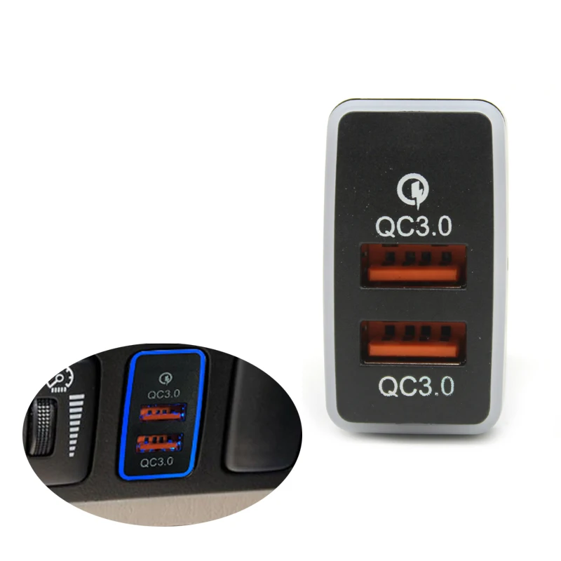 

QC3.0 Car Blue Light Charger Dual Ports Interface Socket For Cell Phone Charger Auto Accessories For Toyota FJ Cruiser LC120