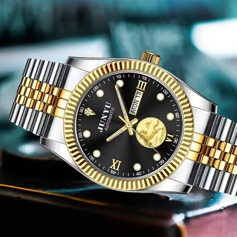 

JUNYU Classic Men's Watch Business Luxury Watch Automatic Mechanical Wristwatch Calendar Casual High Quality Men Wristwatches