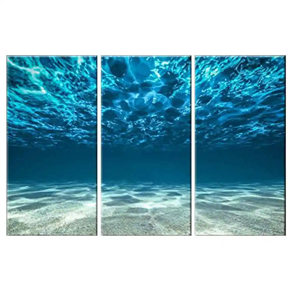 

Blue Ocean Sea Oil Painting Artworks for Homes 3 Panel Canvas Prints Seaview Bottom View Pictures Painting