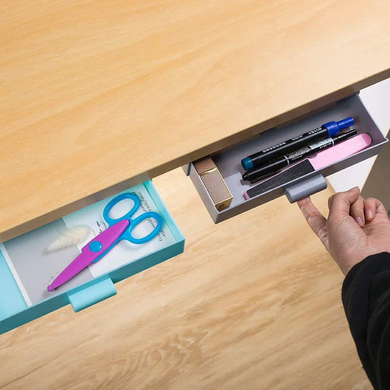 

Desk Organizer Under Desk Drawer Stationery Storage Box Hanging Hidden Pen Holder Desk Bottom Tray Office Accessories