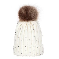 faux wool ball knitting hat baby winter pompoms beanie diamond skullies for girls boys cute outdoor crochet cap hats children