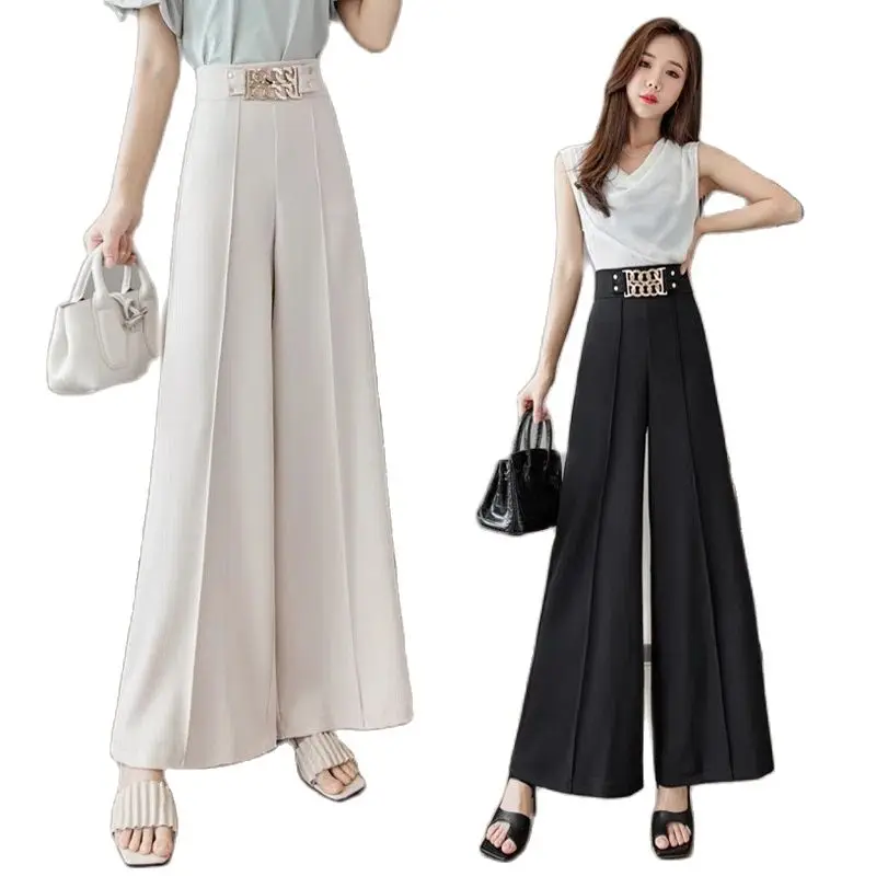 Брюки женские прямые свободные с завышенной талией приталенные удобные летние