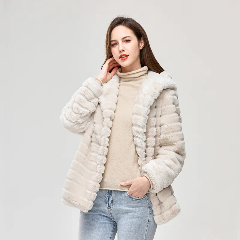 Fur Coat Women Winter Faux Fur Hooded Loose and Warm Coat for Women Winter Coat Women