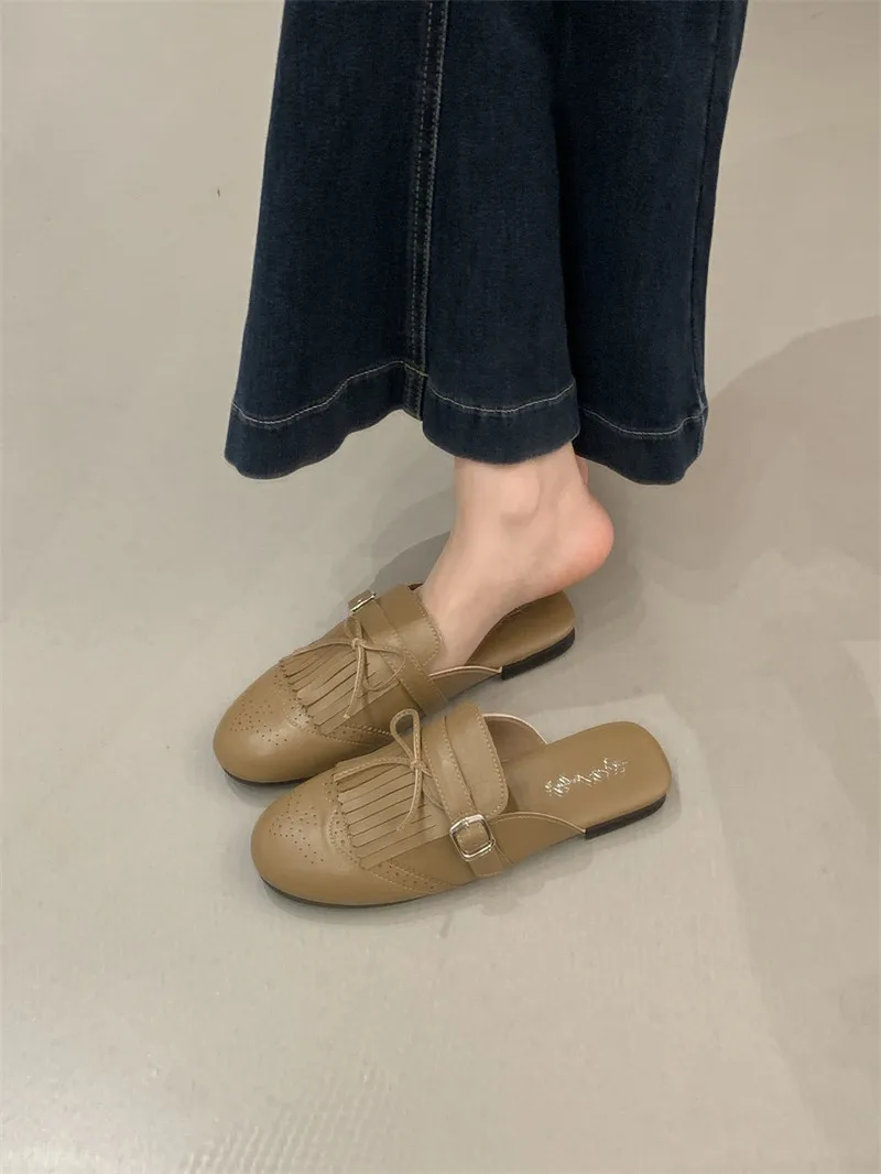 Фото Новые женские шлепанцы Half Pack, весенне-летние, с круглым носком, удобные, на плоской подошве, из сатина, современные, для женщин №2