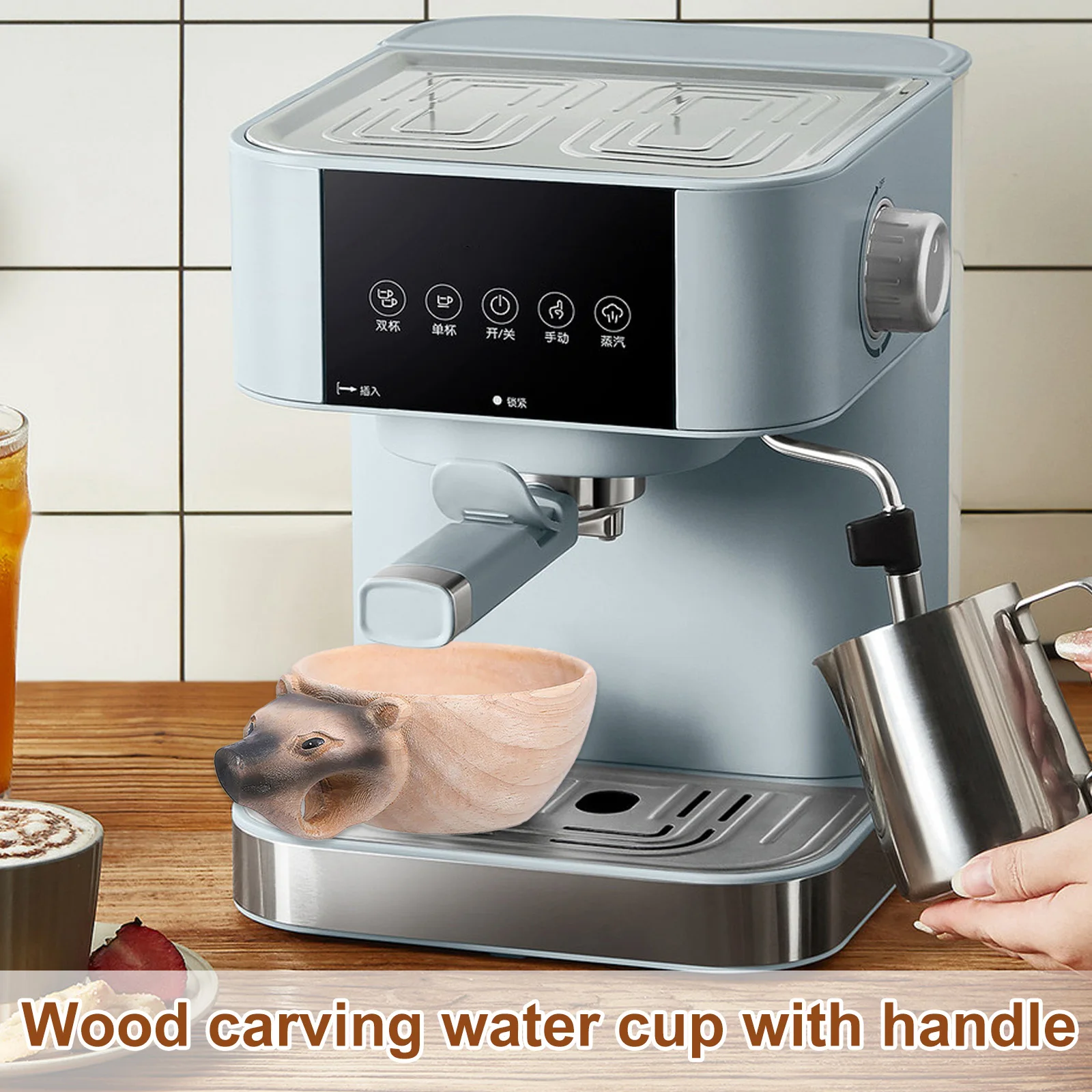 Деревянная чашка для воды ручная работа декор в виде головы оленя милая статуя