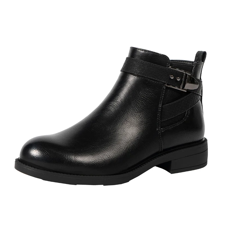 Black Ankle Boots 2022 Thick Heels Leather Women Winter Boots Fashion Casual Chelsea Boots Female Plus Size Women Platform Boots