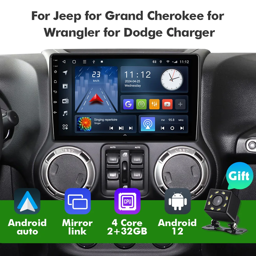 EBILAEN Android 12 автомобильное стерео радио для Jeep Grand Cherokee 2005-2011 Wrangler неограниченное