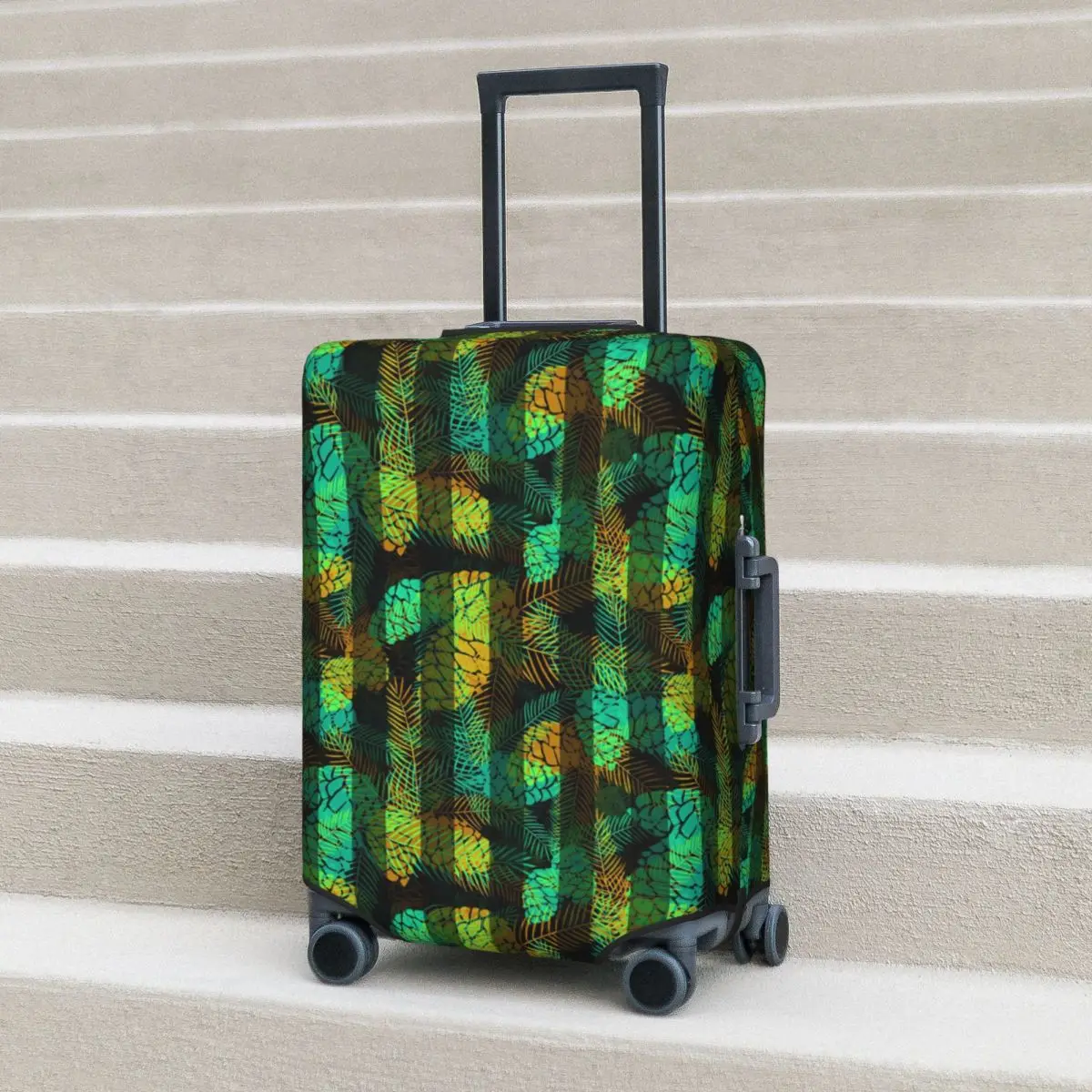 

Green Pine Cones Suitcase Cover Stripes Print Travel Vacation Fun Luggage Case Protection