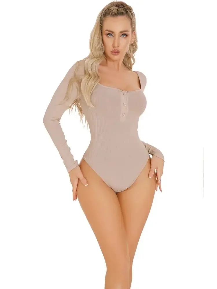 Большой U-образный вырез длинный рукав искусственная кожа пуговицы открытая