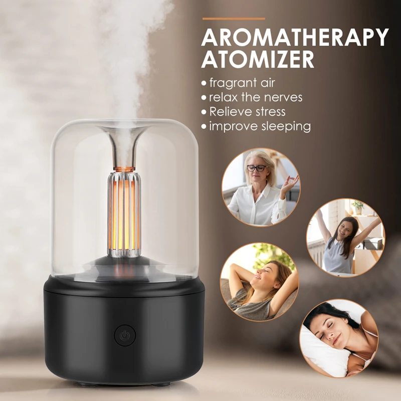 Фото Ароматический диффузор аромалампа HATV Candle Light Essential Oil Lamp Portable 120ML USB Air Humidifier Ultrasonic Mist Maker with LED Night Light аромадиффузор для дома №3