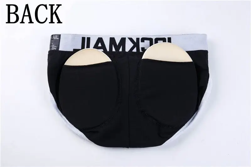 JOCKMAIL Brand 2PCS Enhancing Mens Underwear Briefs Sexy Bulge Gay Penis pad Front + Back Magic buttocks Removable Push up Cup