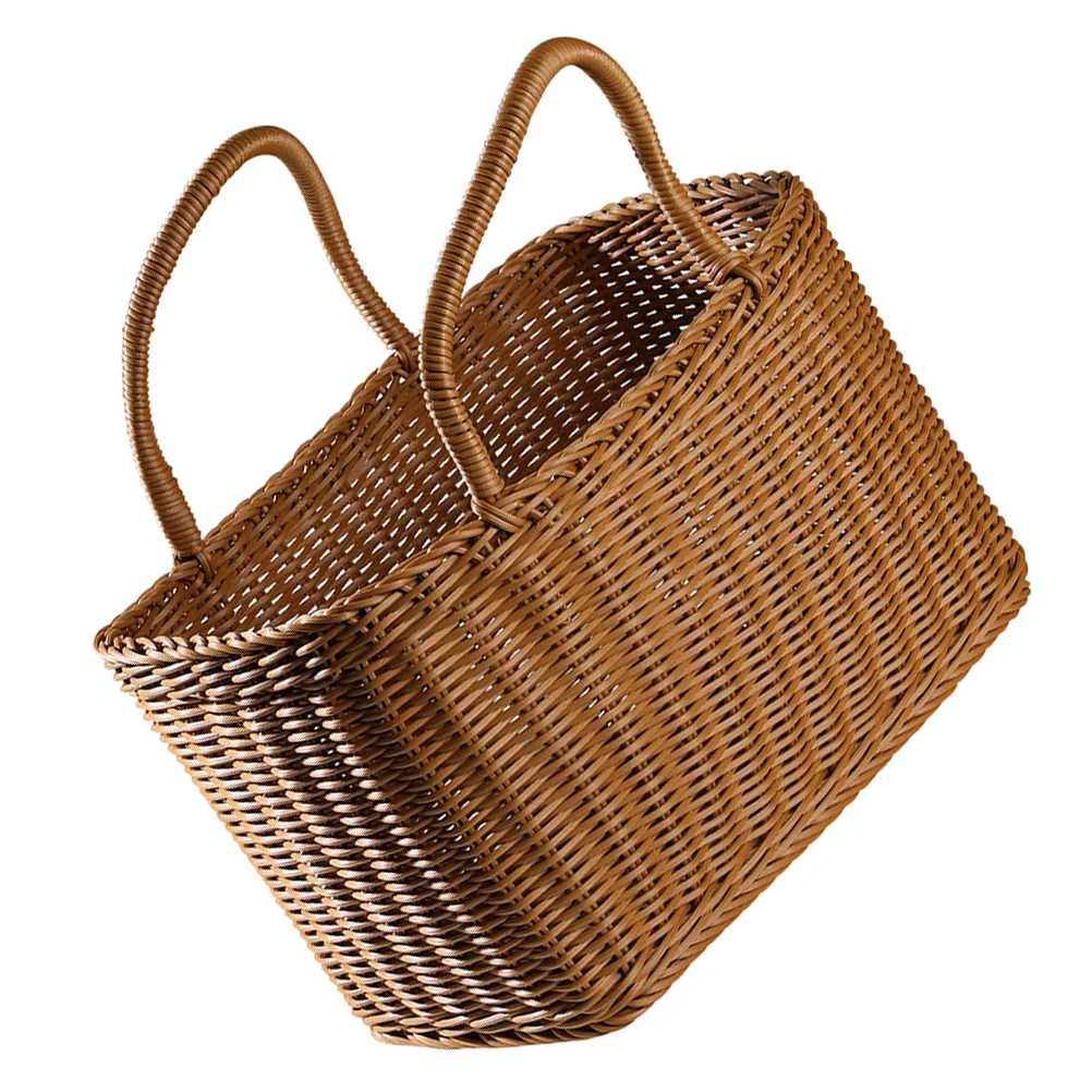 

Woven Basket With Handle Magazine Wicker Basket Plastic Rectangular Basket Bins Rattan Basket Bin Books Case Farmhouse Standing