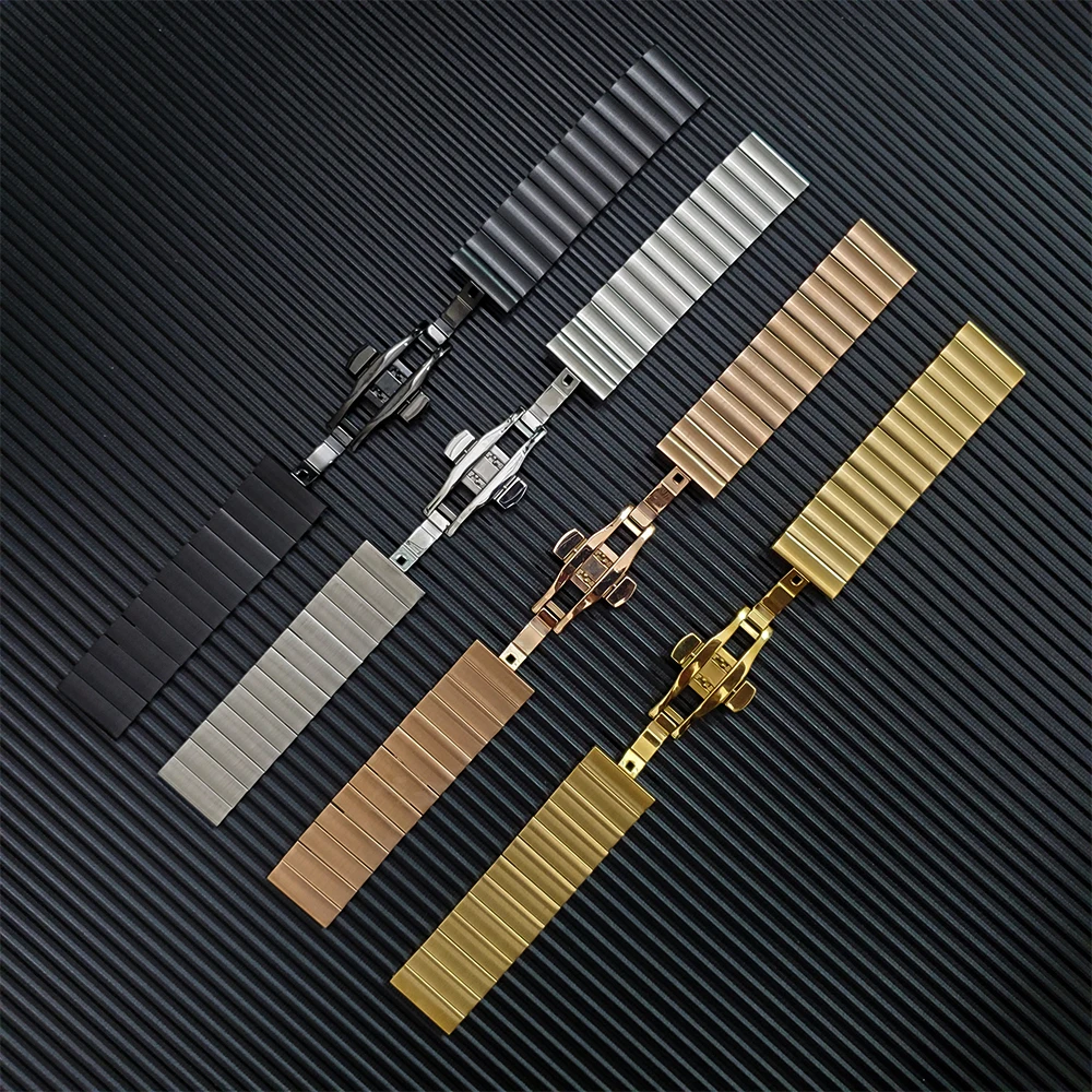 Butterfly buckle Metal Strap For Amazfit GTR 3 Pro GTS 3 / GTR 2 2e Bip S U Stratos Smart Watch Band Stainless Steel Bracelet