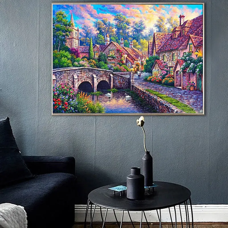 huacan full square diamond embroidery house river cross stitch diy diamond painting landscape mosaic swan wall art free global shipping