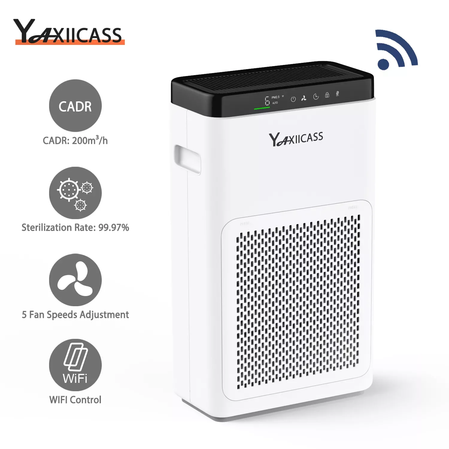 

Умный очиститель воздуха YAXIICASS с Wi-Fi, пульт дистанционного управления для дома, 3-слойные фильтры HEPA, очиститель воздуха с низким уровнем шум...