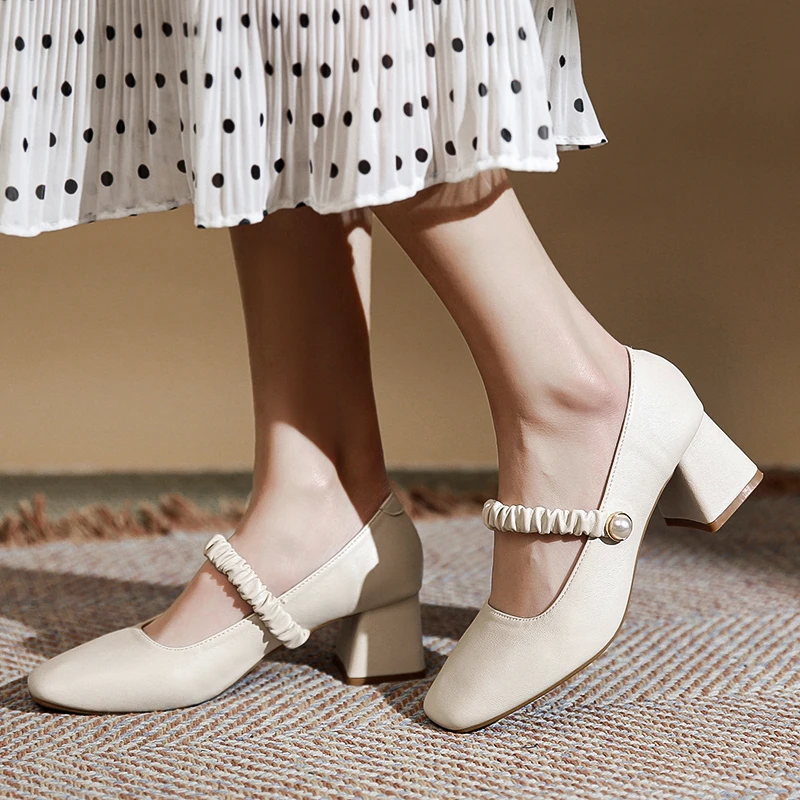 

All-match Solid Color Women's Shoes Summer New Work Wear Matching Skirt Thick Heel Square Head Fashion Mary Jane Shoes Women