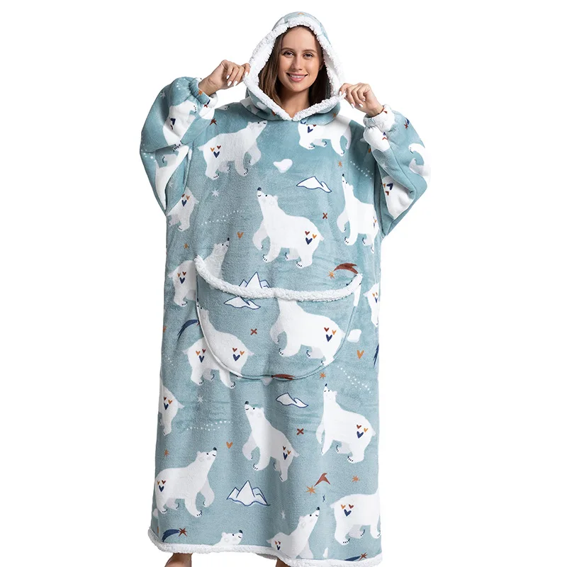 

Extal Long Oversized Blanket Hoodie for Adult, Stylish Sherpa Hoodie Blanket One Size Fits All, Super Warm Plush Sweatshirt