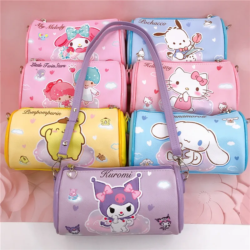 

Sanrio Kuromi Cinnamoroll PU водонепроницаемая цилиндрическая сумка-мессенджер аниме мультфильм кавайная дорожная сумка для хранения на плечо праздничный подарок