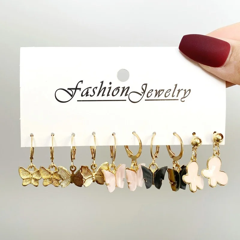 Acrylic Butterfly Earring Set 5 Pairs Set Creative Simple Butterfly Pendant Earrings