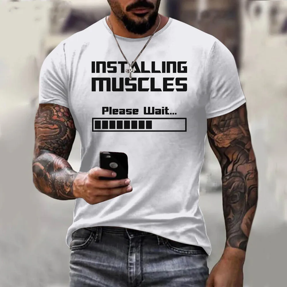 

2022Hot Sale Install Muscle Please Wait For Loading Bar 3D Printed T Shirts Men Women Casual O Neck Summer Short Oversized Tops