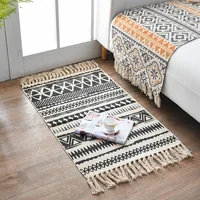 Cotton Linen Floor Mats Retro Decoration Tapestry Hand-woven  Carpet Living Room Bedroom Weave Rug Bedside Multipurpose Foot Pad