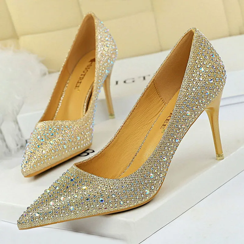 

Shoes Rhinestone High Heels Fashion Wedding Shoes Woman Pumps Stiletto Gold Women Heels Sexy Party Shoes Ladies Shoes