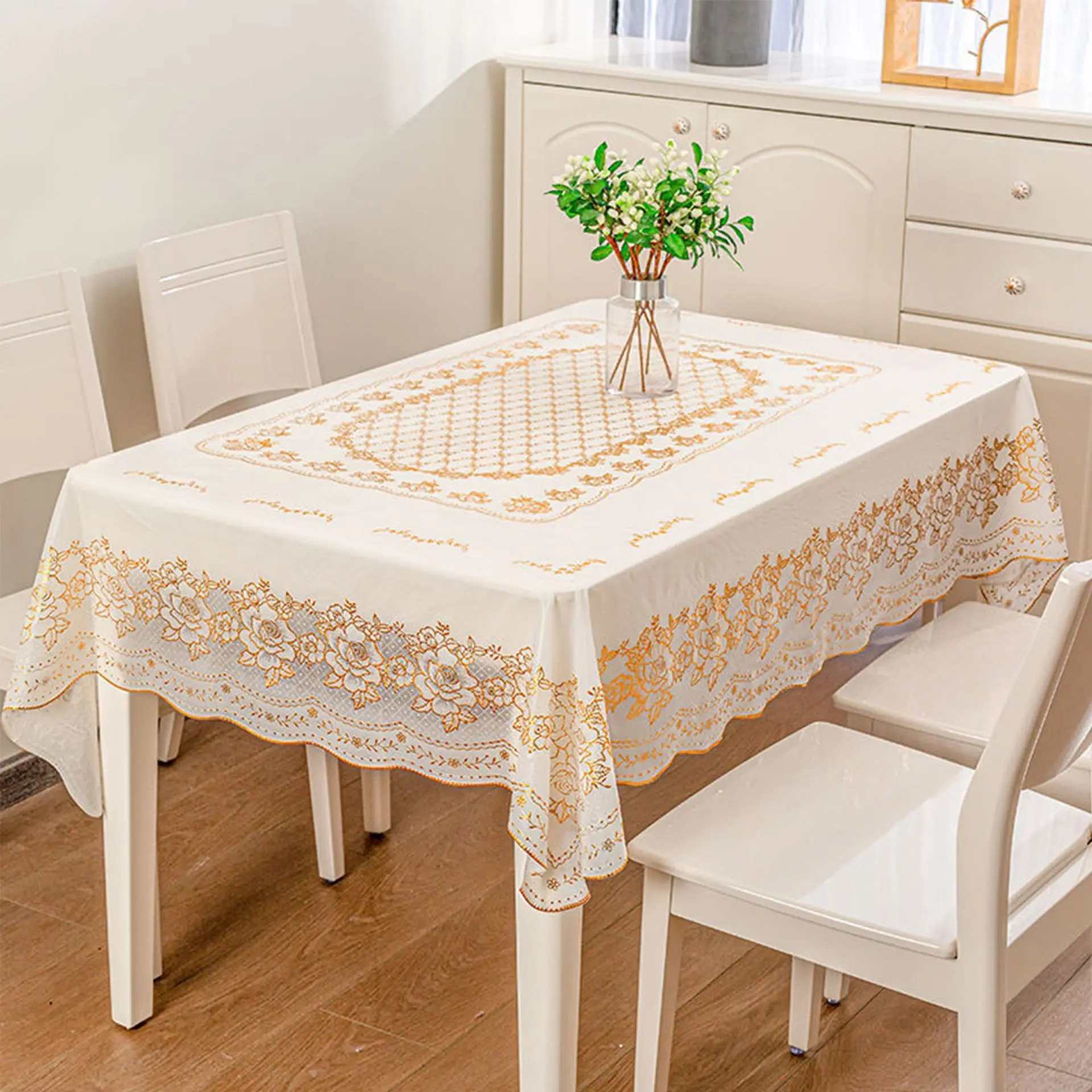 

PVC Bronzing Lace Tablecloth Waterproof Oil-proof Table Cover Rectangular Furniture Decorative Dining Table Cloth