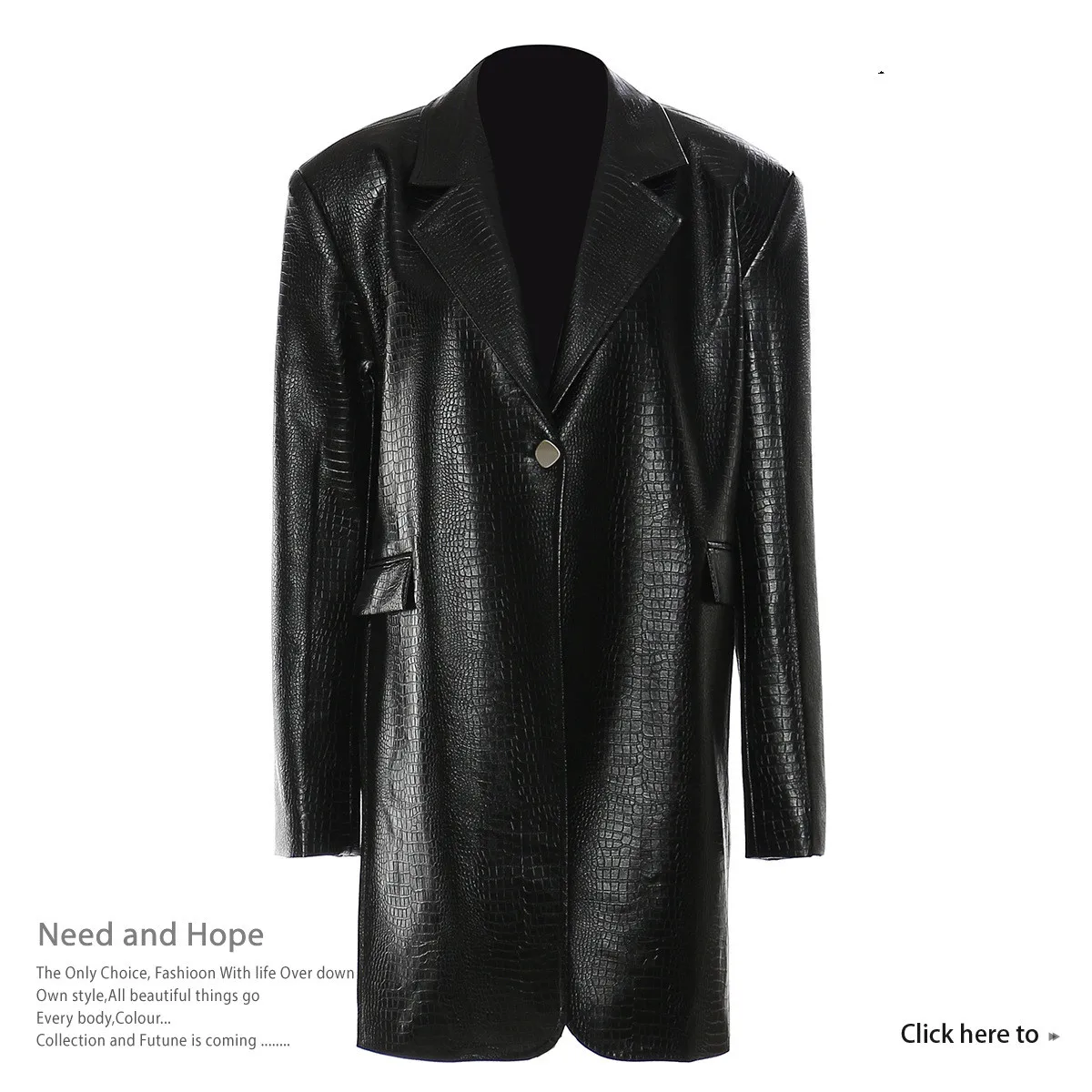 New Style Stone Pattern Leather Mid-length Slit Coat Windbreaker Suit Jacket