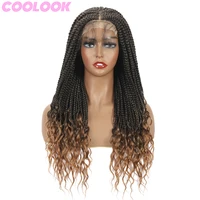 Ombre Braided Synthetic Lace Front Wig 18 Inch Box Braids Lace Wig with Wavy Ends Blond Box Braid Wigs for Black Women Cosplay